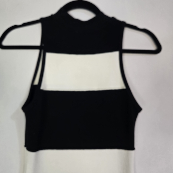 Nasty Gal Size S Black & White Striped Sleeveleas High Neck Mini Bodycon Dress - Picture 6 of 8
